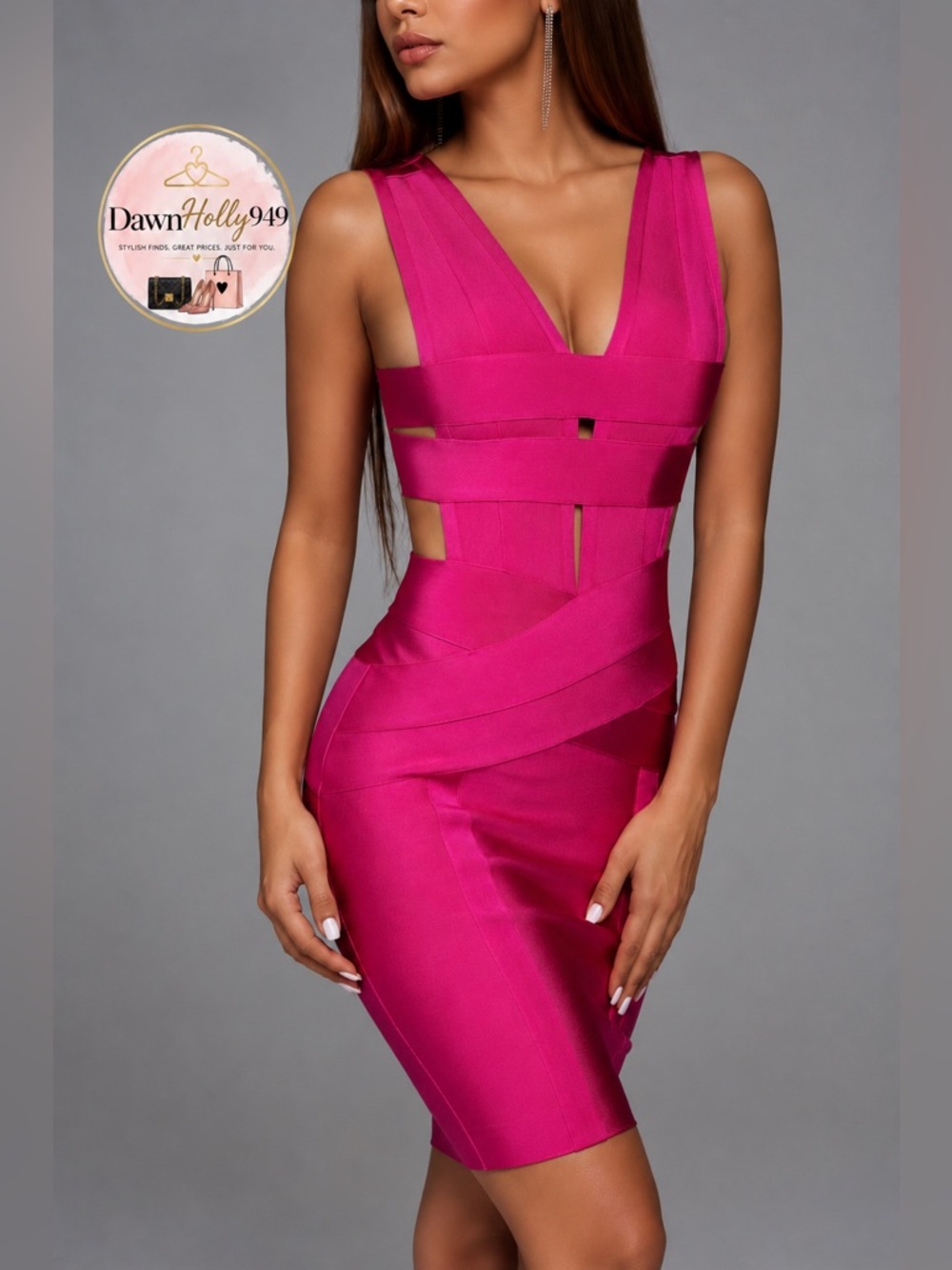 Sleek Fuchsia Cutout Mini Dress - Sculpted Bandage Design
